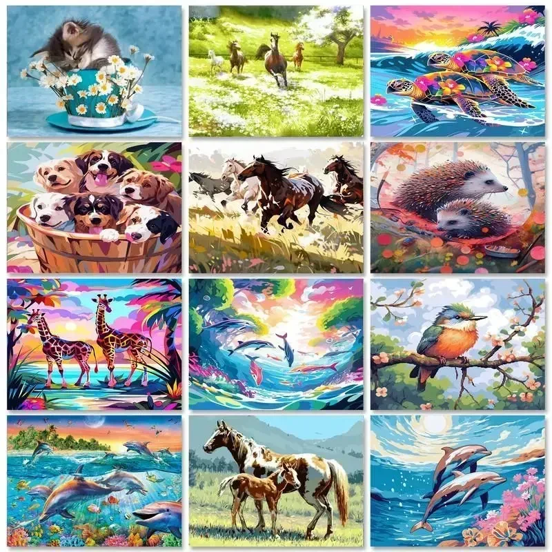 

125831 Painting By Numbers Colorful Animals Picture Diy Frame On Canvas Paint By Number Handpainted Kit Home Decor