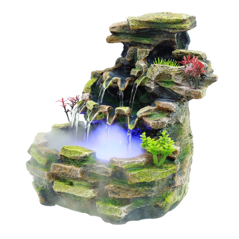 Fuente de escritorio cascada con rocalla de roca, adorno de resina de relajación interior para oficina, hogar, dormitorio, decoración de escritorio
