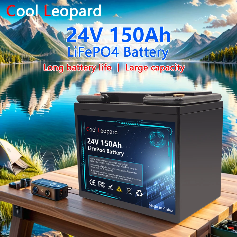 32700 24V 150AH LiFePO4 Battery Built-in 150A BMS Rechargeable Lithium Iron Phosphate, Solar Marine Overland Off-Grid Battery