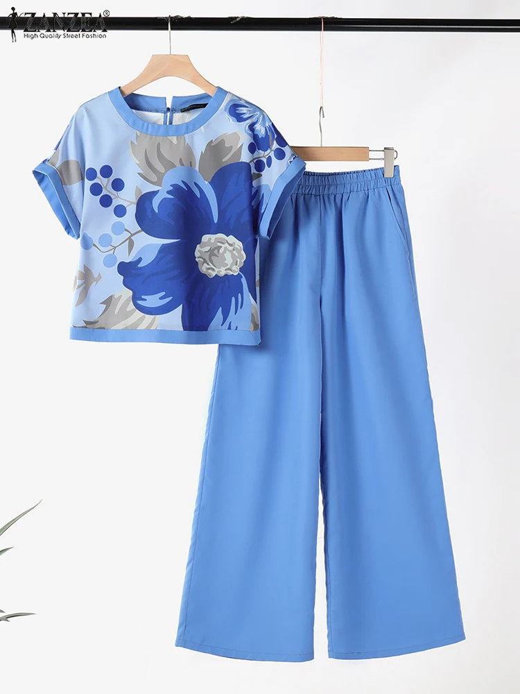 

ZANZEA Summer Trousers Suit Women 2PCS Outfits Casual Printed Matching Set Short Sleeve Floral Blouse Pants Bohemain Tracksuits