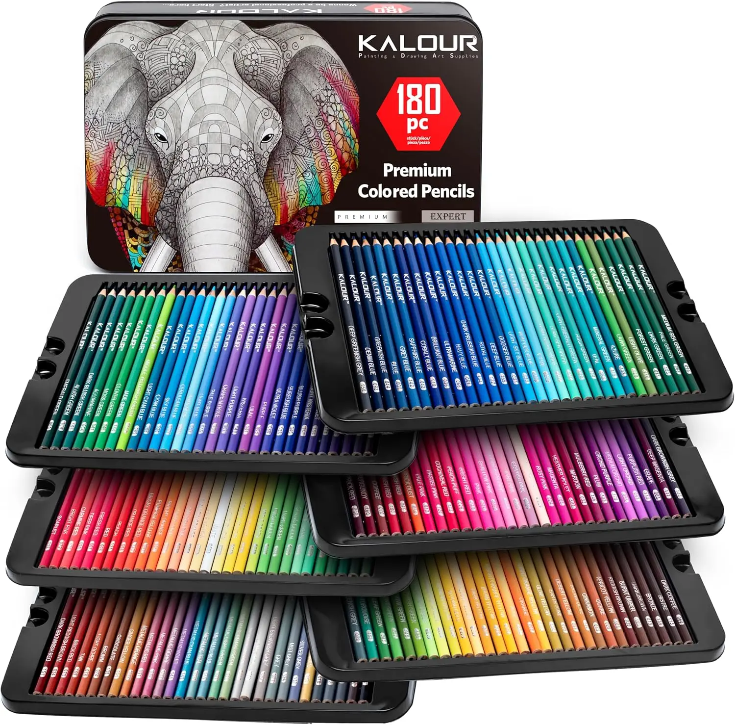 

KALOUR 180 Colored Pencil Set for Adults Artists - Rich Pigment Soft Core -12 Metallic Pencil - Ideal for Coloring Drawing