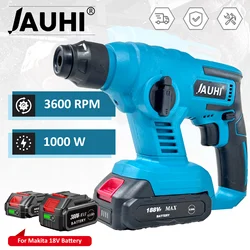 JAUHI 1000W Cordless 3600rpm Electric Rotary Hammer Rechargeable 8600ipm Electric Hammer Drill For Makita 18V Battery