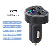 Car Charger 66W PD Fast Charging with QC 3 0 USB 5 Ports Adapter for 12V 24V Cars with LED Battery Voltage Monitoring