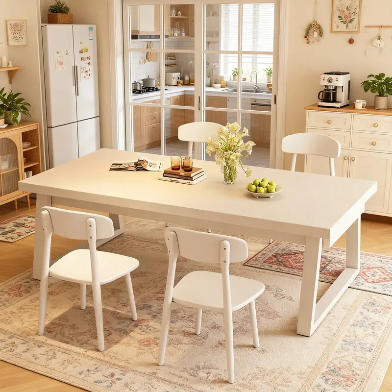 Cream Style Rectangular Dining Table Household French Rental Room Small Apartment White Dining Table And Chair Combination