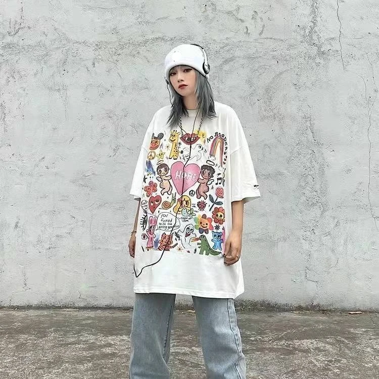 Harajuku Gothic Cute Cartoon Printed Women\'s T Shirt Fashion Streetwear Hip Hop Casual Oversized Y2k Short Sleeve T-Shirts