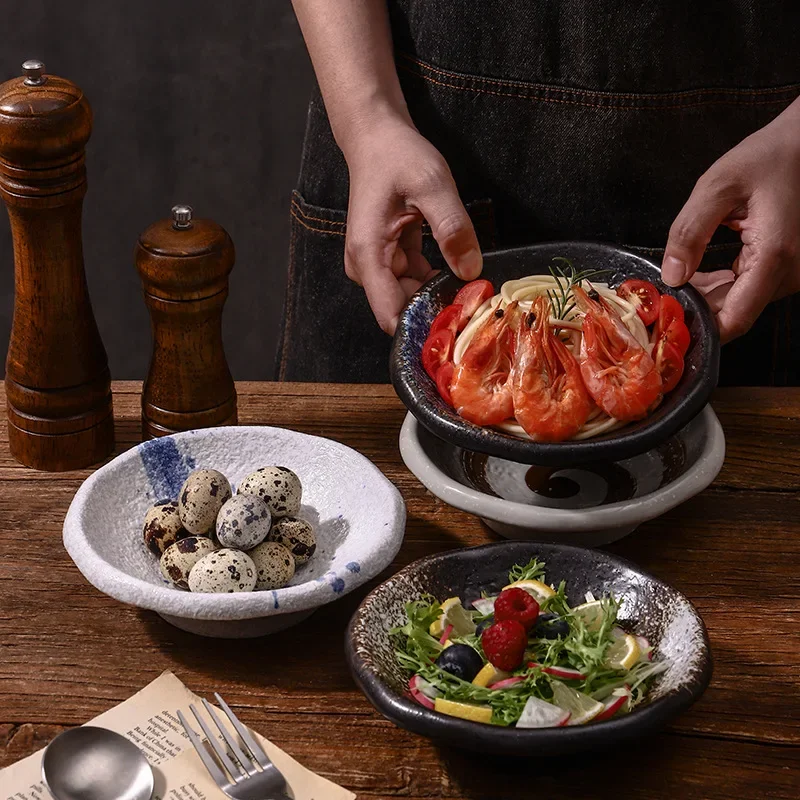 Japanese Sashimi Bowl Commercial Ceramic Tableware Creative Dish  Splashing Ink Salad Bowl Retro Dessert Bowl Household