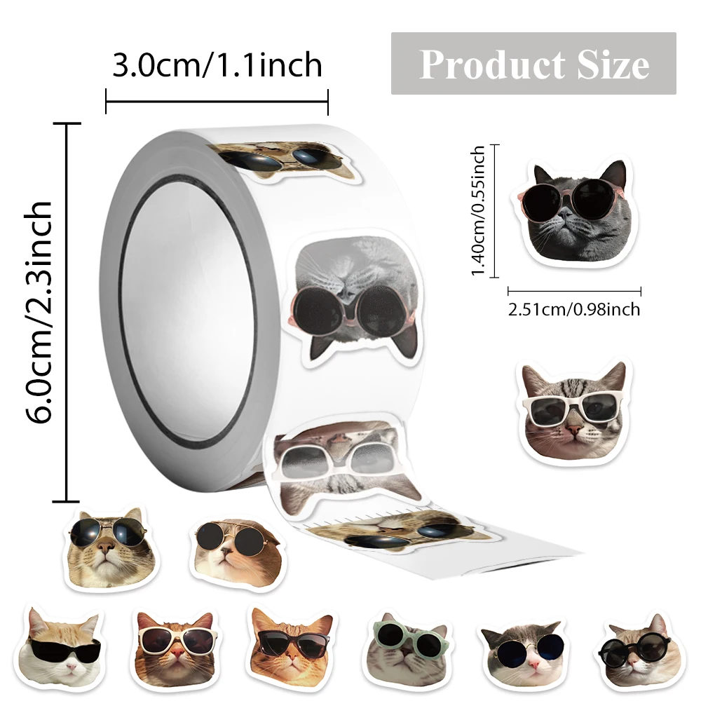 500 pçs-rolo criativo tinta pura cabeça de gato padrão adesivos gatos engraçados decalques bagagem notebook caso do telefone skate adesivos