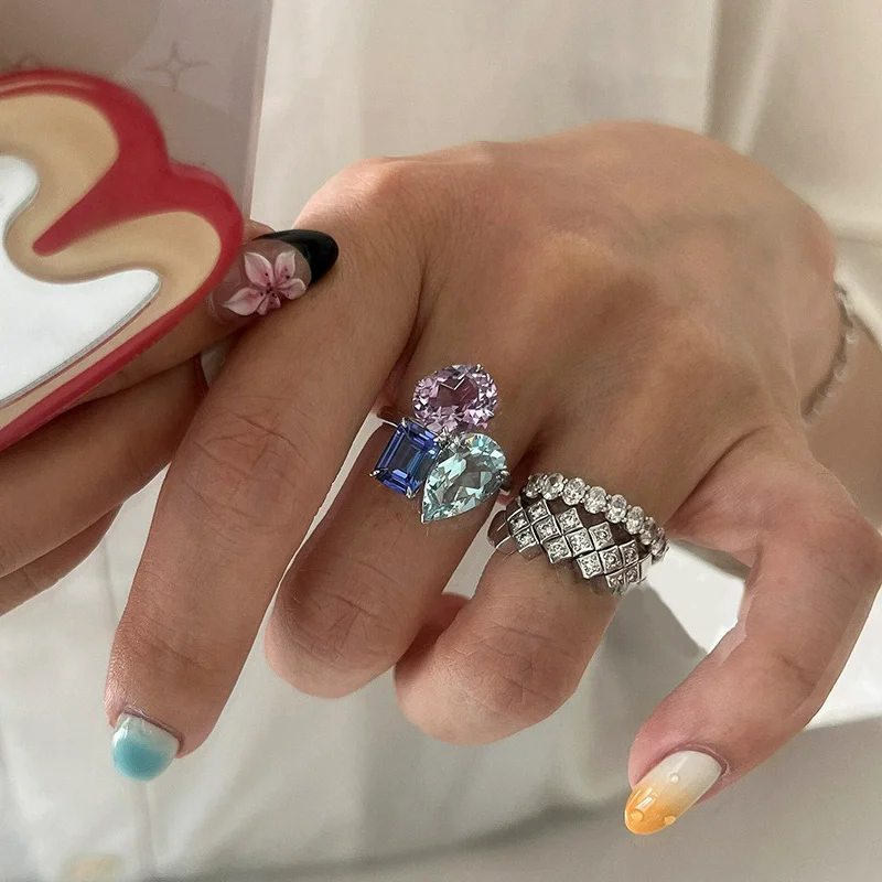 Hip Hop Unique Bling Zircon Adjustable Rings For Women Punk Fashion New Jewelry Accessories Gift Party Rock anillos mujer