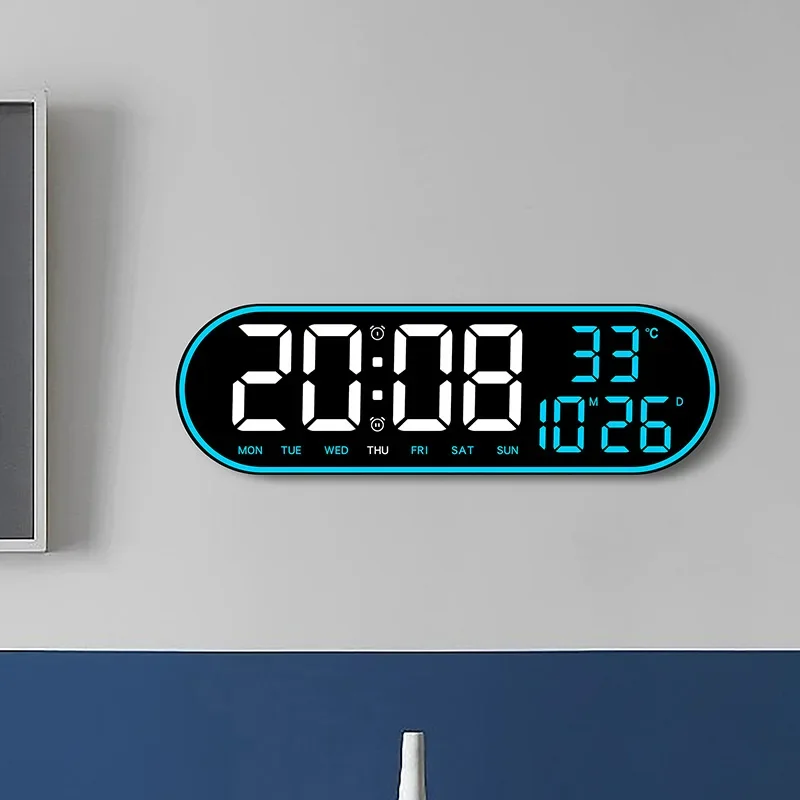 LED Digital Wall Clock Remote Control Electronic Mute Clock with Temperature Date Week Display 15-inch Timing Function Clock