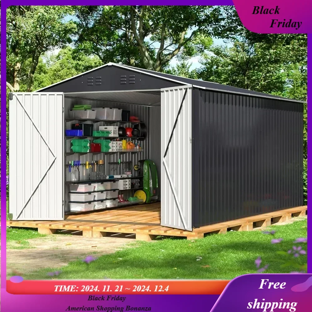 

8 x 12 FT Outdoor Storage Shed, Metal Garden Shed with with Updated Frame Structure, Tool Sheds for Backyard Garden