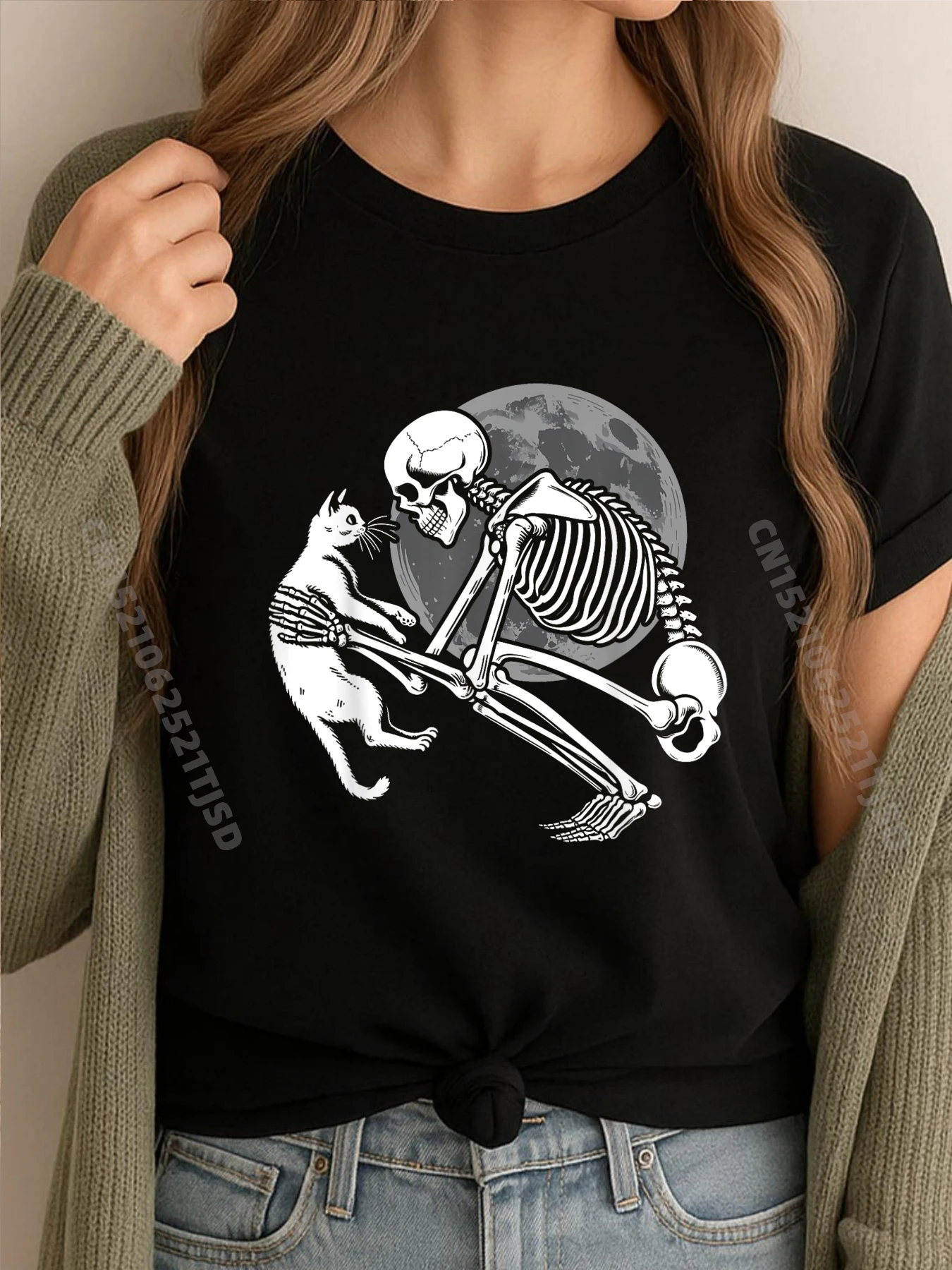 

Забавный скелет, кошка, череп, котенок, милые готические Хэллоуин, черные футболки с рисунком, футболка, мужская группа