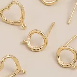 1Pair 14K Gold Heart-Shaped Ring with Pendant And Twisted Small Circle Hanging Earrings Handcrafted DIY Jewelry Set