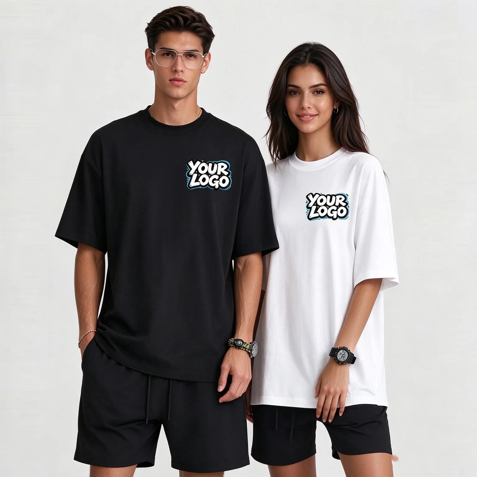 Custom Logo Summer Unisex 100% Cotton Drop‑Shoulder Short Sleeve Crew Neck T‑Shirt Basic Loose Tees For Everyday Street Fashion