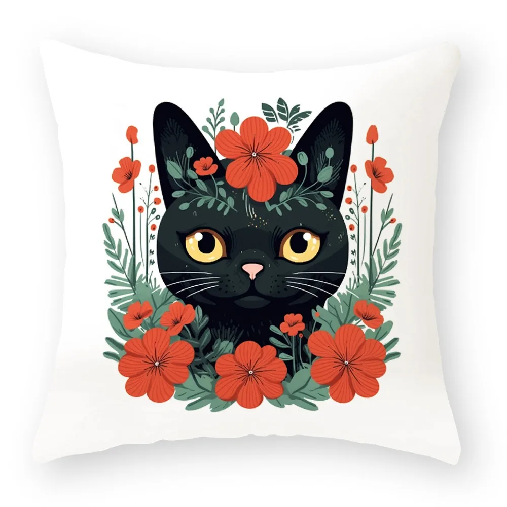 Office Sofa Car Cushion Cover Plant Flower Cat Pattern Luxury Home Decor Pillow Cover