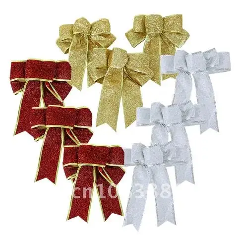 

Large Red Gold Christmas Bow Ribbon Polyester Christmas Tree Tie Bow Ornament Decorations for Home Xmas Gift Wrapper Pack 1