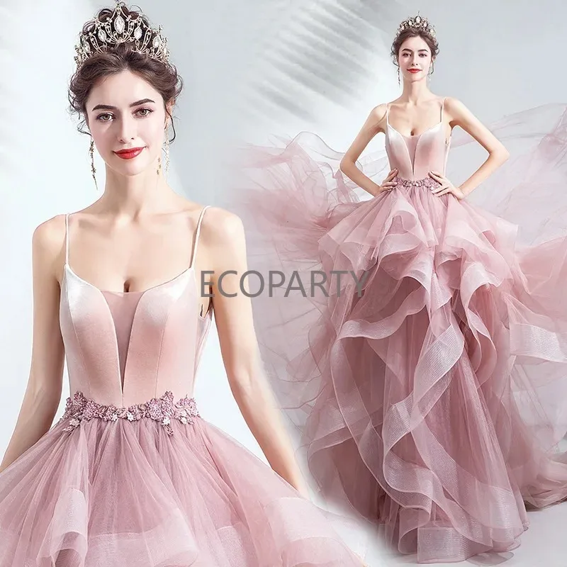 

New women annual sexy prom party dress meeting sleeveless long pink evening dress