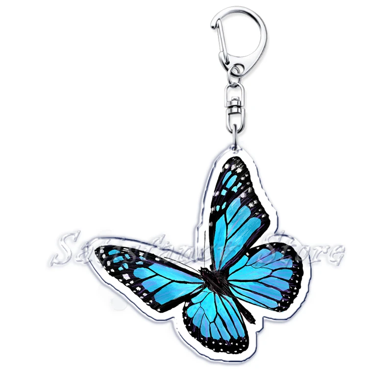 Beautiful Lavender Flower Monarch Butterfly Keychains Ring for Accessories Bag Butterflies Pendant Key Chain Jewelry Fans Gifts