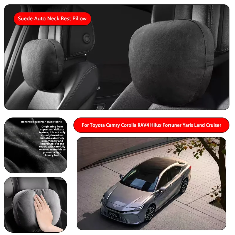 For Toyota Premium Faux Suede Neck Pillow car seat pillow car neck pillow Suede Fabric Car Headrest interior