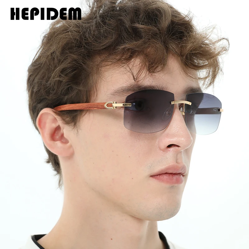 HEPIDEM Buffalo Horn Glasses Women Squared Rimless High Quality Square Wood Mens Sunglasses Luxury Eyewear Buffs Eyeglasses 705