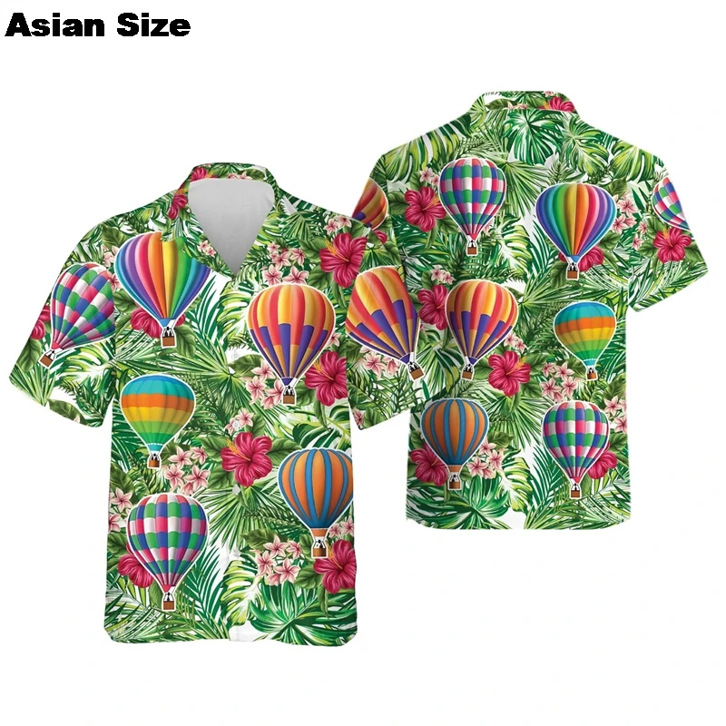 

Harajuku Fashion Hot Air Balloon 3D Printed Short Pants For Men Clothes Casual Hawaiian Fire Balloon Beach Shirt Short Sleeve