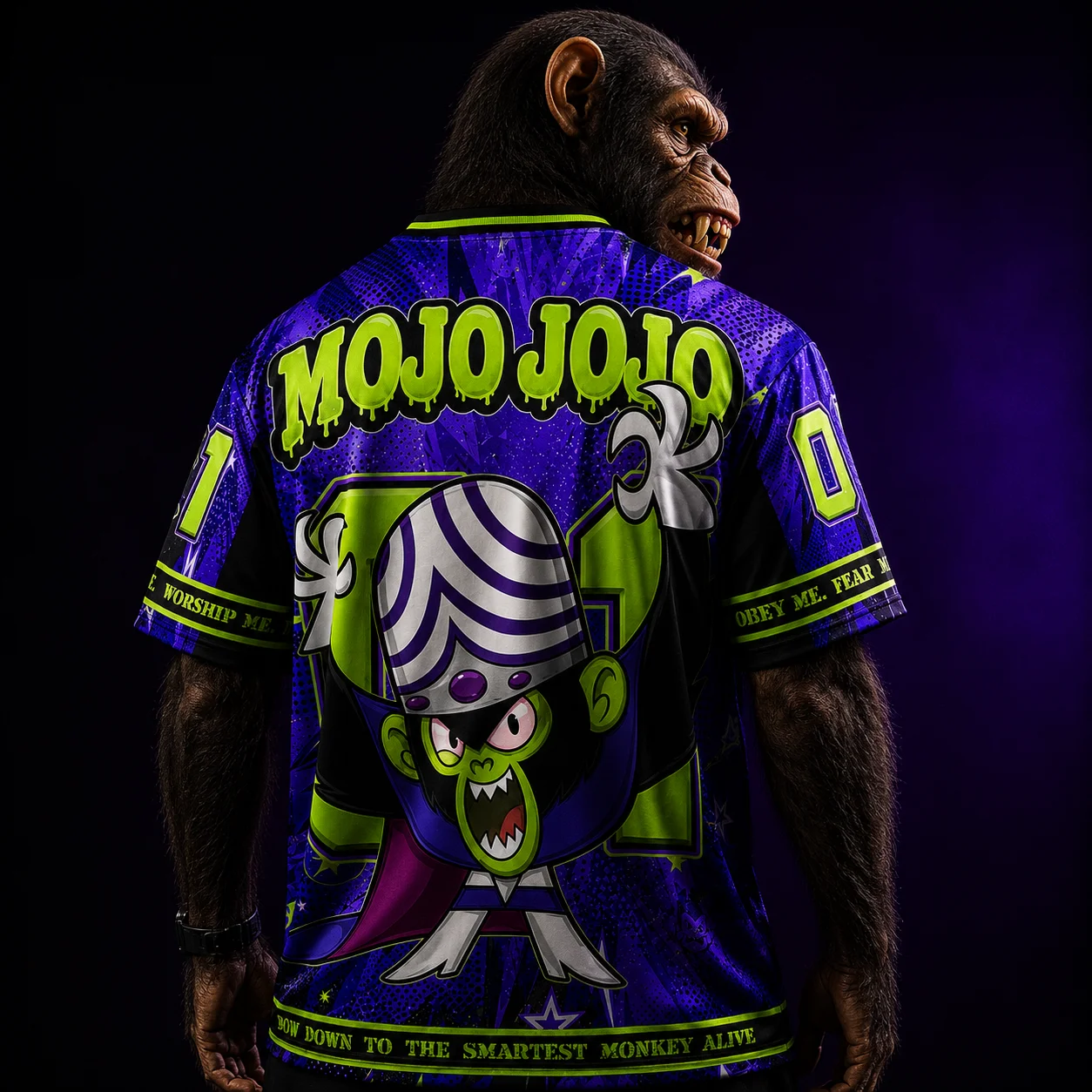 Feitian Little Girl Police Magic Man Jiujiu Mojo Jojo Jersey T-shirt Purple Green Print Sports Short Sleeved Men and Women