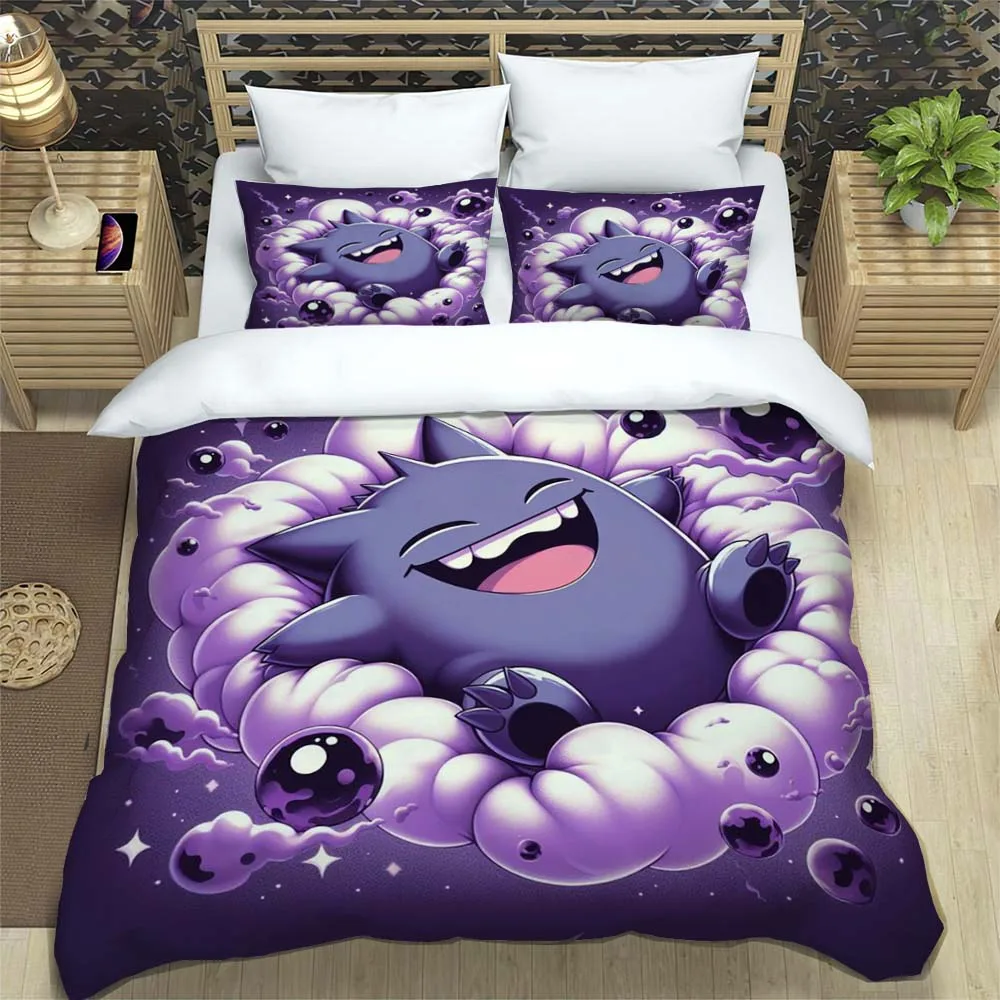 Pokemon Gengar Cartoon Bedding Set 3D Printing Home Decoration Pillowcase Quilt Cover Gift To Family and Friends