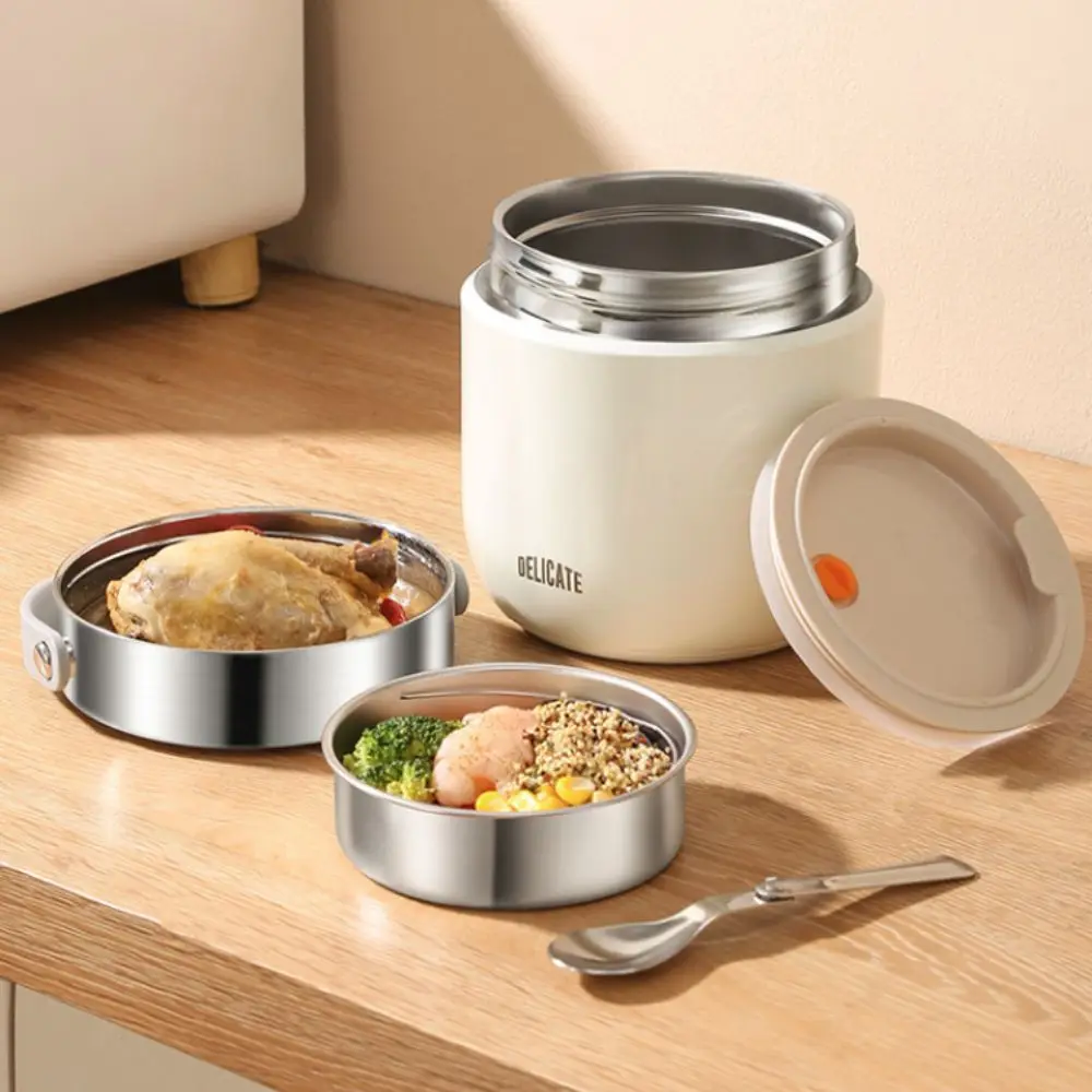 

Double-layer Insulated Lunch Bucket 304 Stainless Steel Leakproof Thermos Food Jar with Spoon Large Capacity Lunch Box Soup