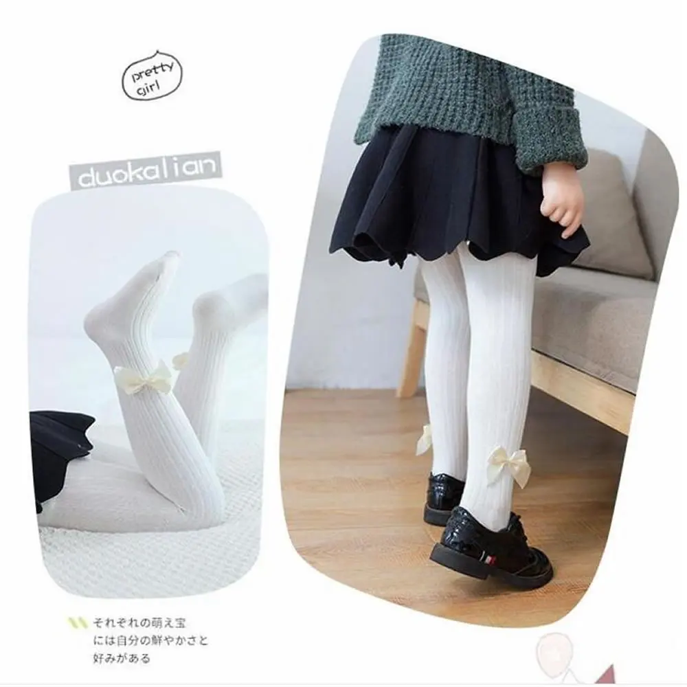 

Girls leggings autumn thin combed cotton children's pantyhose solid color bow one pants.