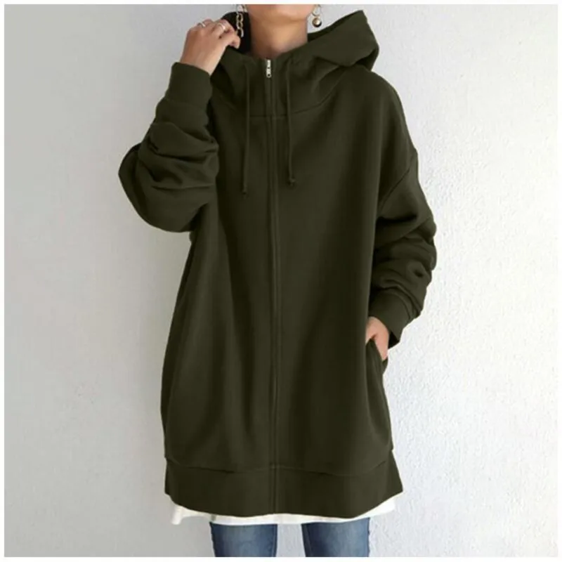  Autumn And Winter New Women's Personalized Street Hoodie Zipper Cardigan Hooded Long Fleece Hoodie Long Sleeved Pocket Jacket