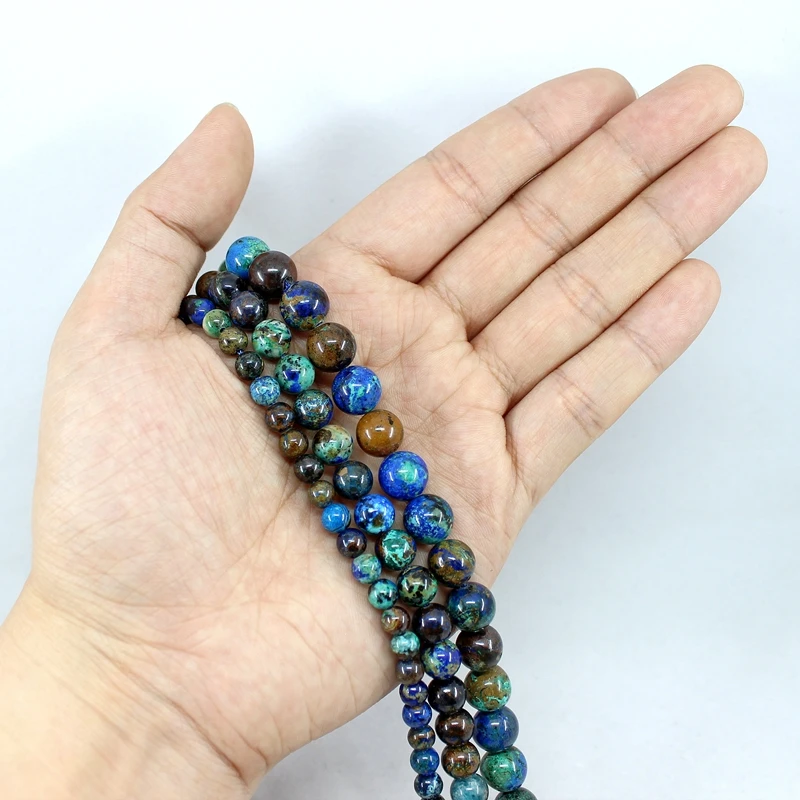 Natural Stone Azurite Phoenix 6 8 10MM 38CM Smooth Round Loose Strand Beads For Jewelry Making Bracelets Necklace Accessories