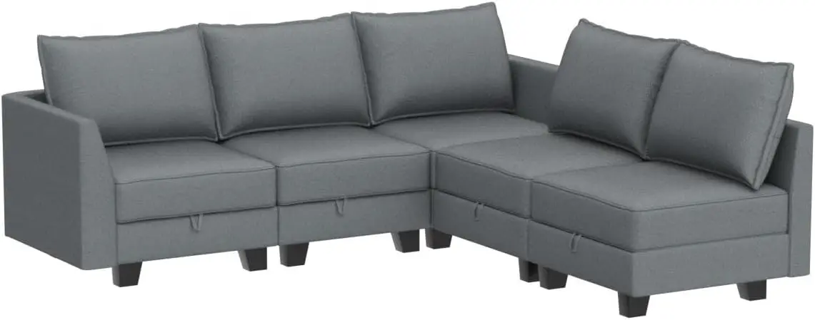 Reversible Sectional Sofa Modern Modular Sectional Couch with Chaise L Shaped Corner Sectional 5 Seater Modular Sofa Bluish Grey