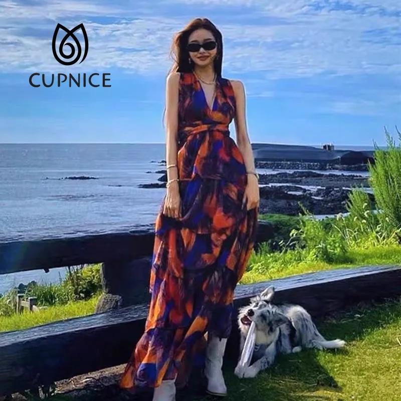 CUPNCIE New Song Zhiya Single Is Hell Same Style Cascading Ruffles Dress Sleeveless V Neck Bodycon Summer Korean Fashion Dresses