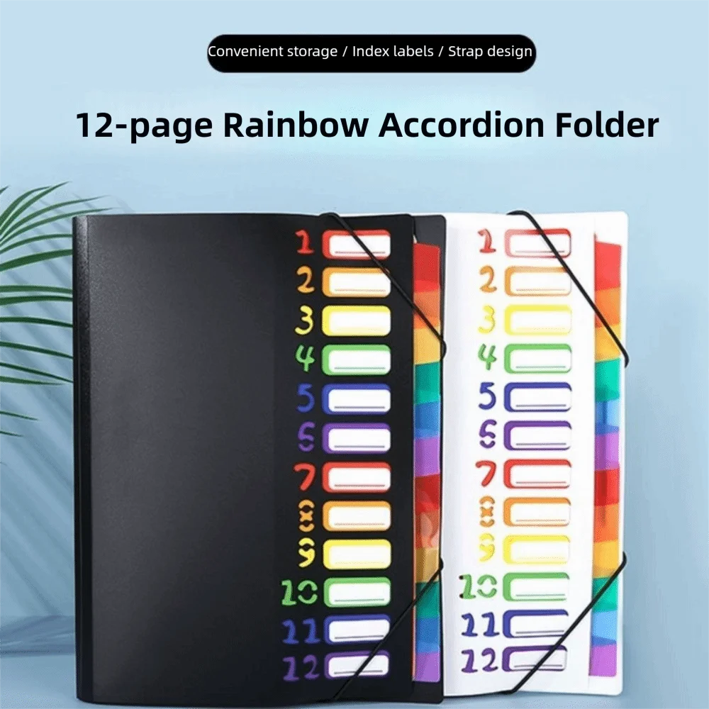 High Quality 13 Pockets Expanding File Folder Portable Rainbow Inner Page Organ Bag PP A4 File Organizer for Students