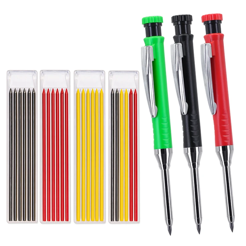 3 teile/satz Solide Zimmermann Bleistift Set Holzbearbeitung Mechanische 3 Farben Refill Bau Kennzeichnung Glasritzrades Blei Integrierte Spitzer
