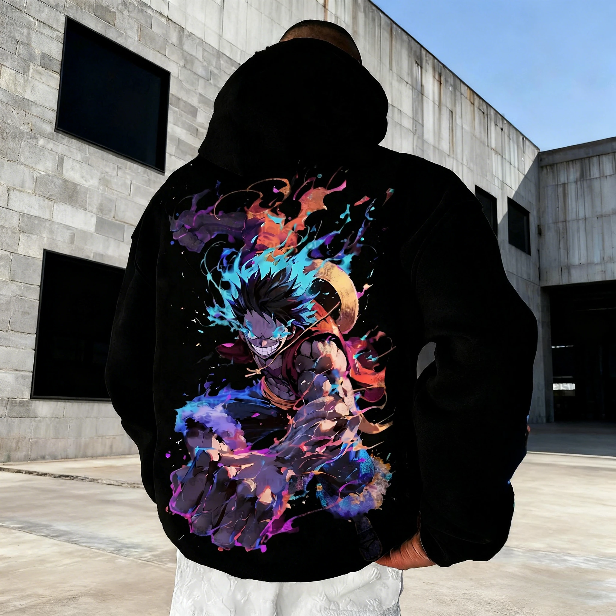 سترة فضفاضة مطبوعة من قطعة واحدة لوفي مرتبطة بالرسوم المتحركة، سترة عصرية من القطن الخالص لكل من الرجال والنساء في الشتاء