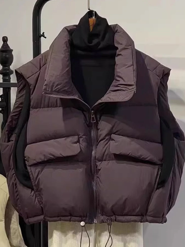 

Trendy Casual down Cotton Vest Women's 2025 Autumn Winter New Sle Loose oulder Pad ort Version Zipper Design Color