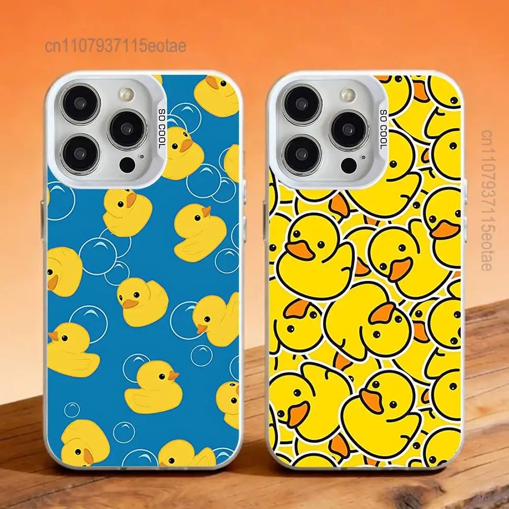 

Cute Yellow Duck White Phone Case IMD Color Silver Shell For IPhone 17 16 15 14 13 12 11 Pro Max Plus