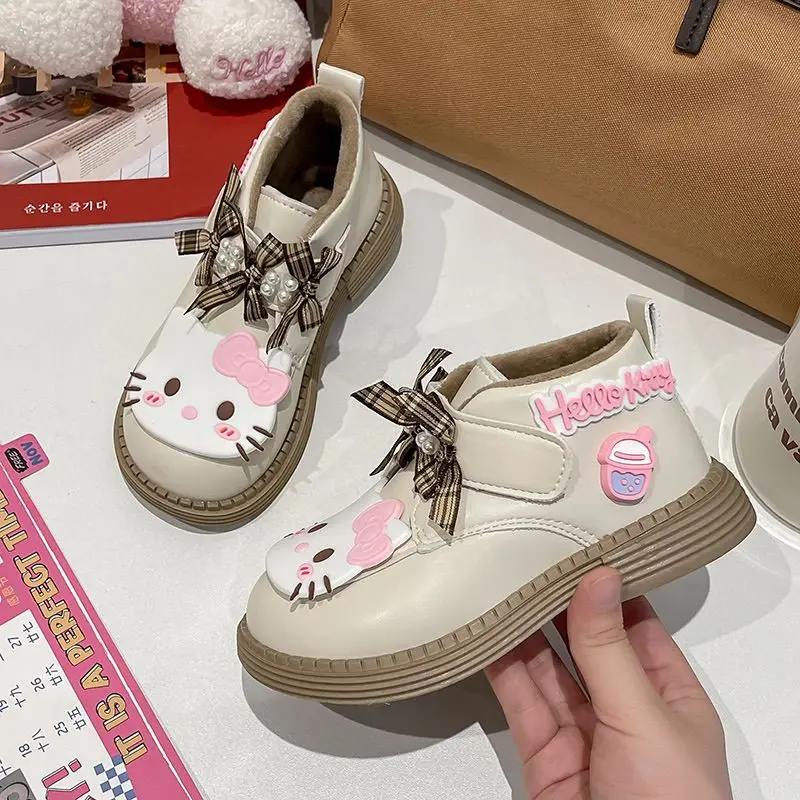 

Sanrio Kawaii Hello Kitty Winter Kids Shoes Cartoon Girl Plus Cotton Boots Warm Short Boot Baby Shoes Child Slip Boots Gift
