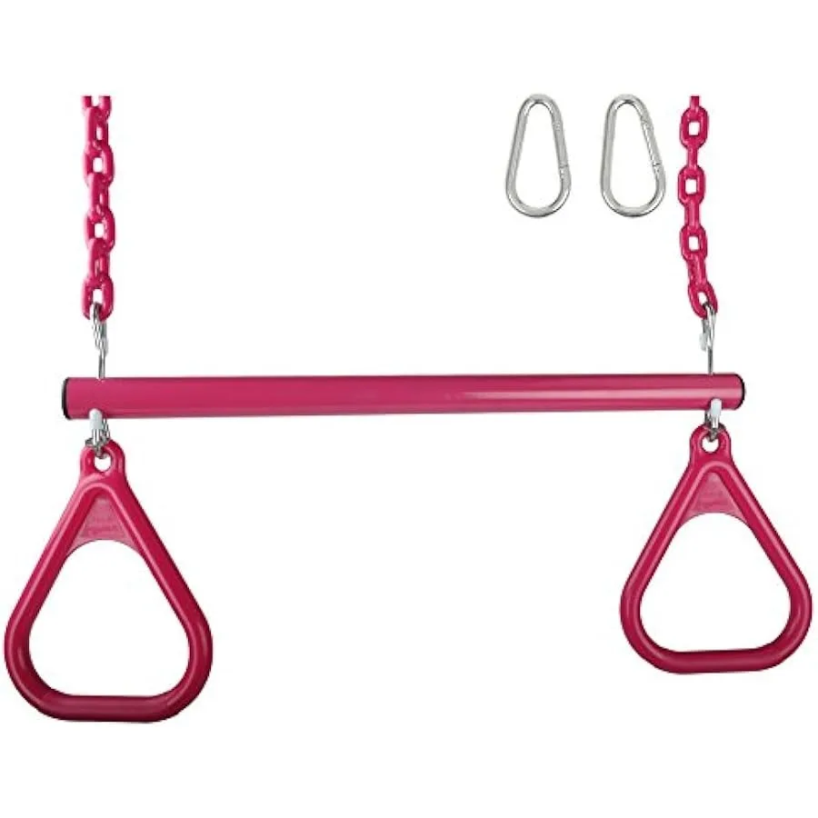 Swing Set Stuff Inc. Trapeze bar with Rings and Coated Chain with SSS Logo Sticker Pink