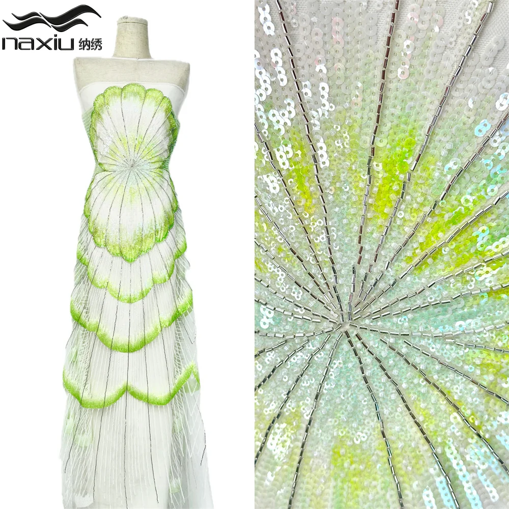 

Madison 5 Yards Luxury 2026 High-end Beaded Fabric Heavy Sequins Embroidery Fabric Fashion French Tulle Lace Fabric for Wedding