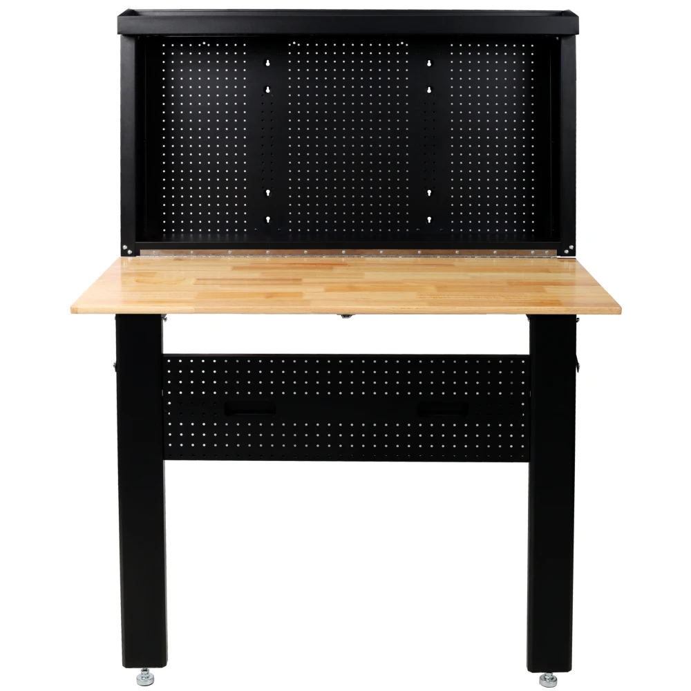 Wall Mounted Workbench, Robust Space-Saving Foldable Workbench with Rubberwood Work Surface, Pegboard for Tools