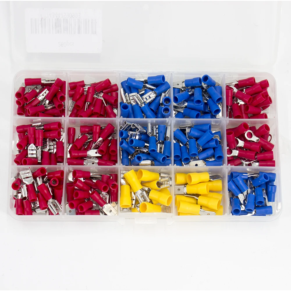 Insulated Ring Terminal Use for Bolt Hole Pure Copper Cable Cold Press Spade Connector Wire End Circular Crimp Lug Complete Set