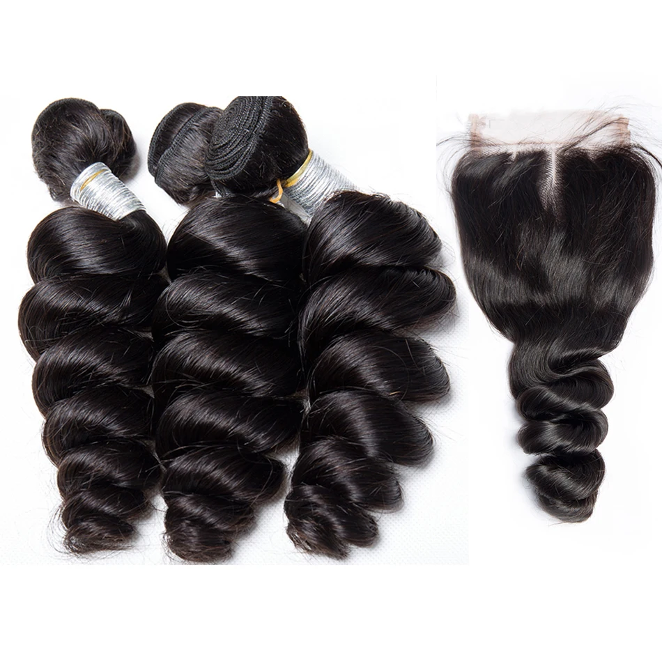 Loose Deep Waves Bundle with Frontals Malaysian Deep Wave Human Hair Bundles 1/3/4 with Closure Natural Hair Extensions