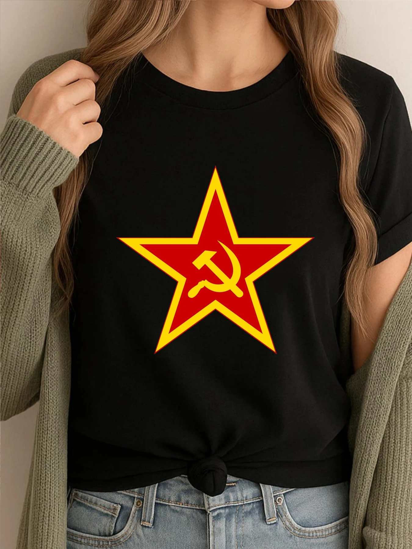 

Hammer And Sickle Graphic Tee Female Men's T-Shirts Vaporwave Printed Tees Mens Luxury Clothing Soft Classic Tops