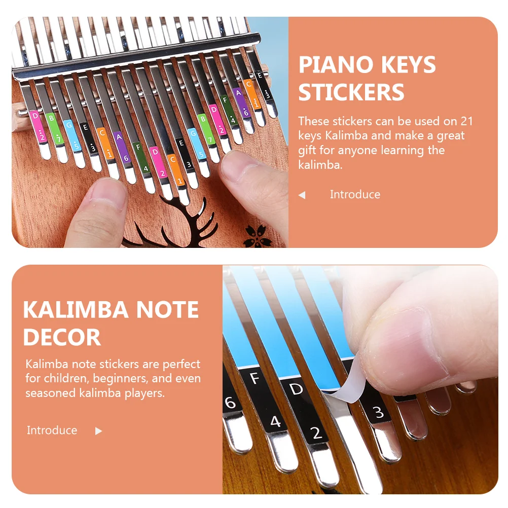 2 Pcs Applique Kalimba Phoneme Stickers Numbers Paper Thumb Piano Keyboard Decal 21 Note