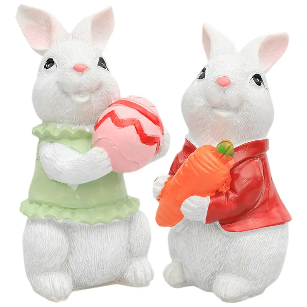 

2 Pcs Resin Rabbit Ornament Mini Figurines Animals Bunny Miniature Statues Toy Desktop Toys Craft