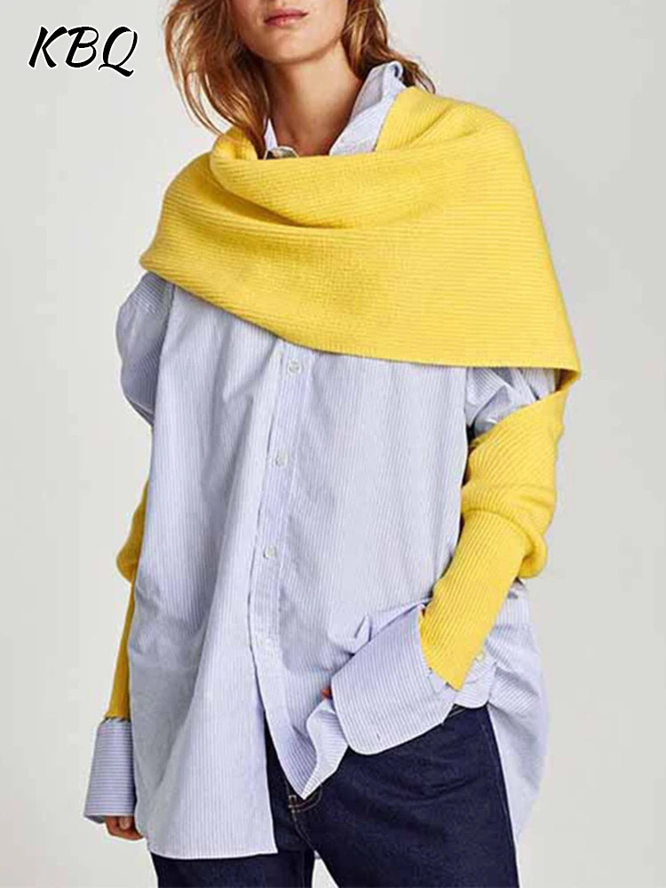 

KBQ Knitting Solid Minnimalist Scarfs For Women Turtleneck Pullover Multifunctional Highstreet Shawls Female Fashion Winter New