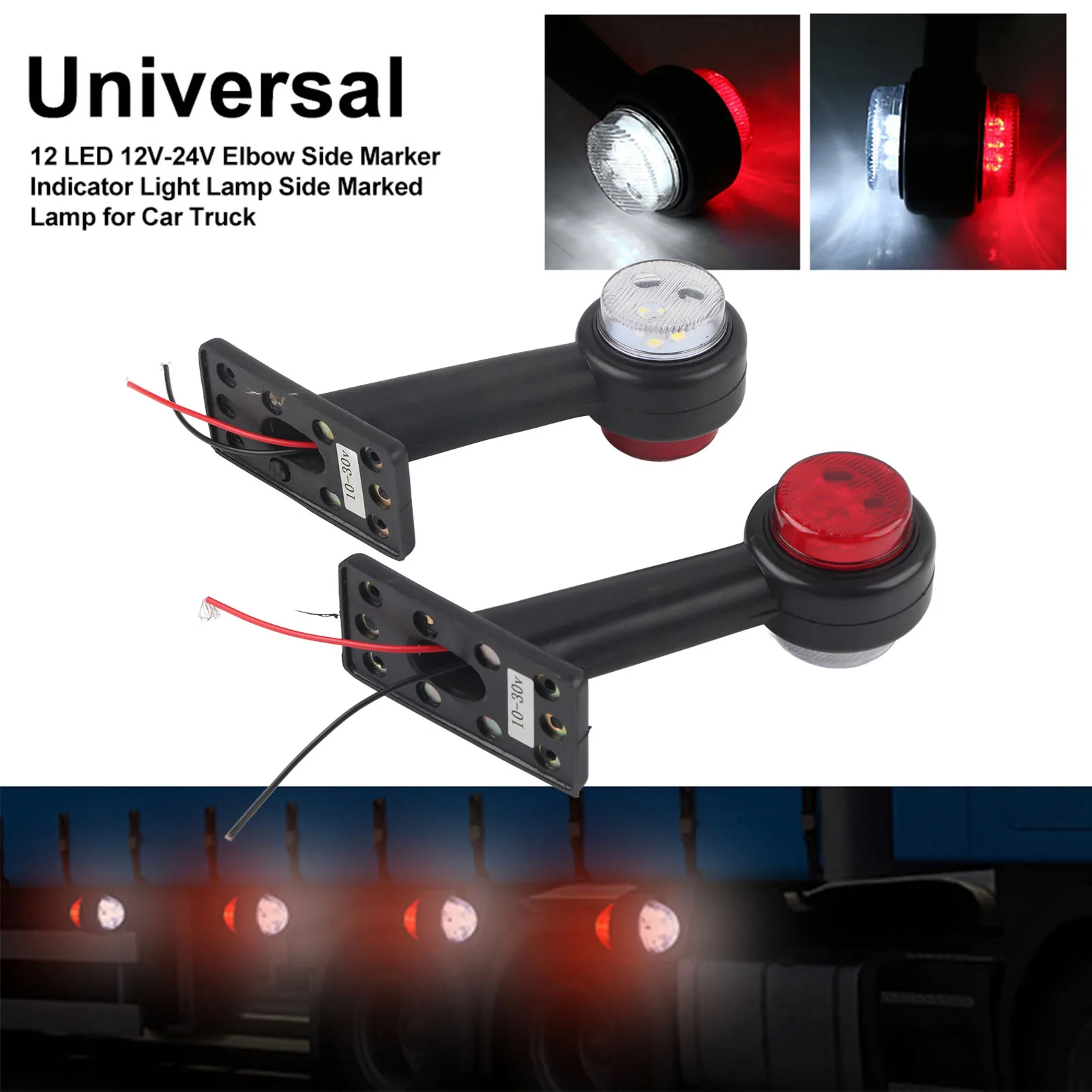 2Pcs 12 LED 10V‑30V Elbow Side Marker Indicator Light Lamp Side Marked Lamp For Car Truck (X2)