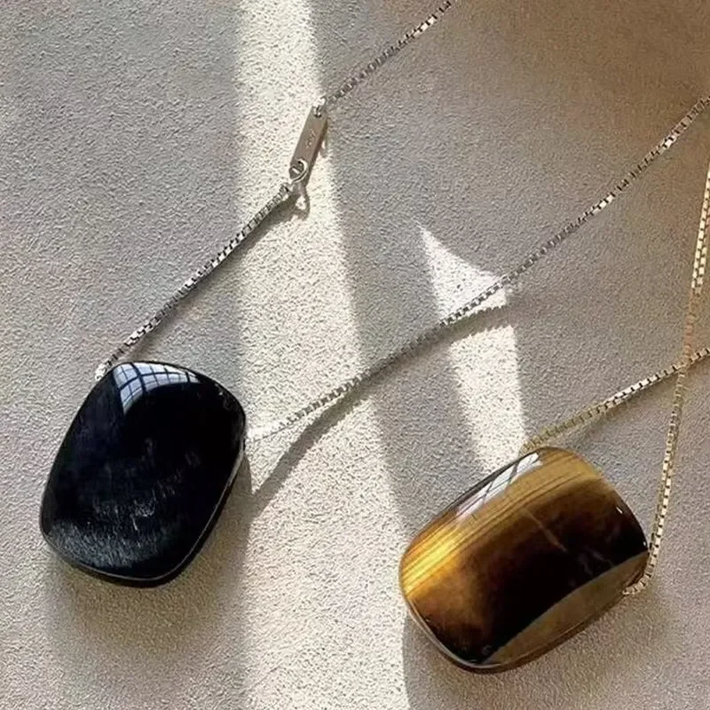 Maillard Heavy Industries Natural Tiger's Eye Obsidian Necklace Niche Design Advanced Light Luxury Temperament Sweater Chain