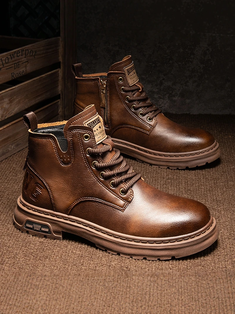 

Men's Winter High-Top Casual Work Boots Retro British Style Leather Shoes Suitable for Office Wear And Outdoor Labor Protection